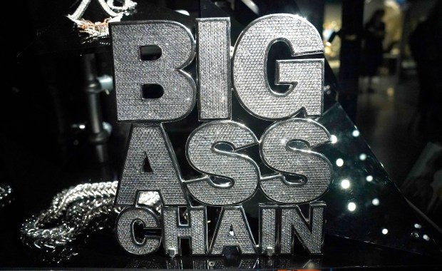T-Pain's "Big Ass Chain" is displayed during a press preview May 8, 2024 in New York for "Ice Cold: An Exhibition of Hip-Hop Jewelry" at the American Museum of Natural History. (Photo by TIMOTHY A. CLARY / AFP) (Photo by TIMOTHY A. CLARY/AFP via Getty Images) ** OUTS - ELSENT, FPG, CM - OUTS * NM, PH, VA if sourced by CT, LA or MoD **