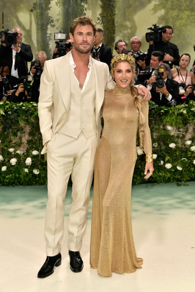 Chris Hemsworth, left, and Elsa Pataky attend The Metropolitan Museum of Art's Costume Institute benefit gala celebrating the opening of the "Sleeping Beauties: Reawakening Fashion" exhibition on Monday, May 6, 2024, in New York. 