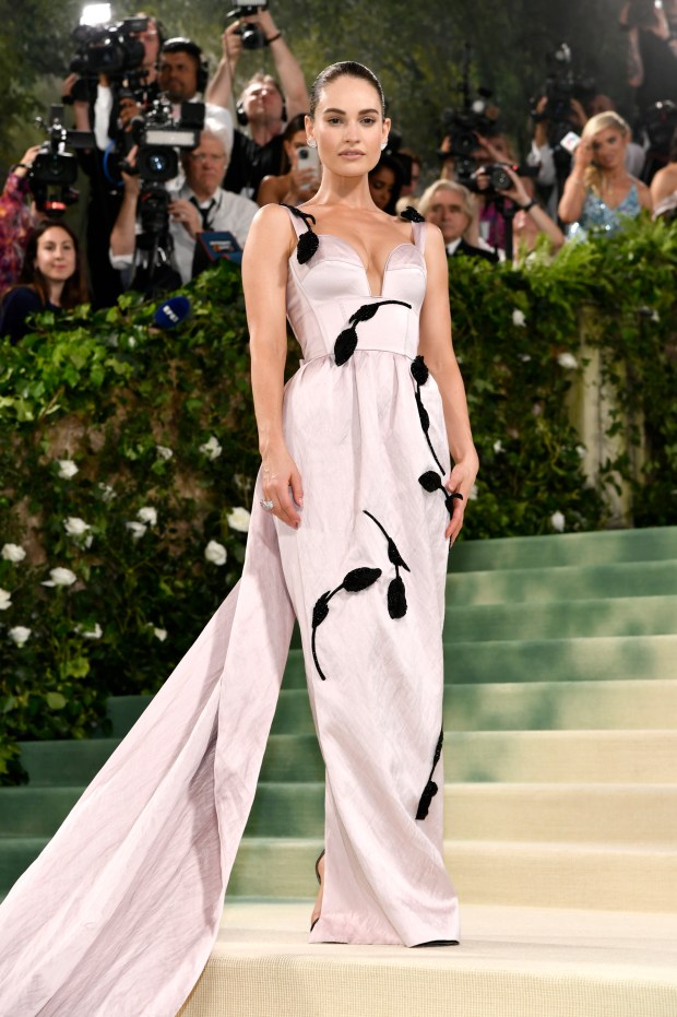 Lily James attends The Metropolitan Museum of Art's Costume Institute benefit gala celebrating the opening of the "Sleeping Beauties: Reawakening Fashion" exhibition on Monday, May 6, 2024, in New York.