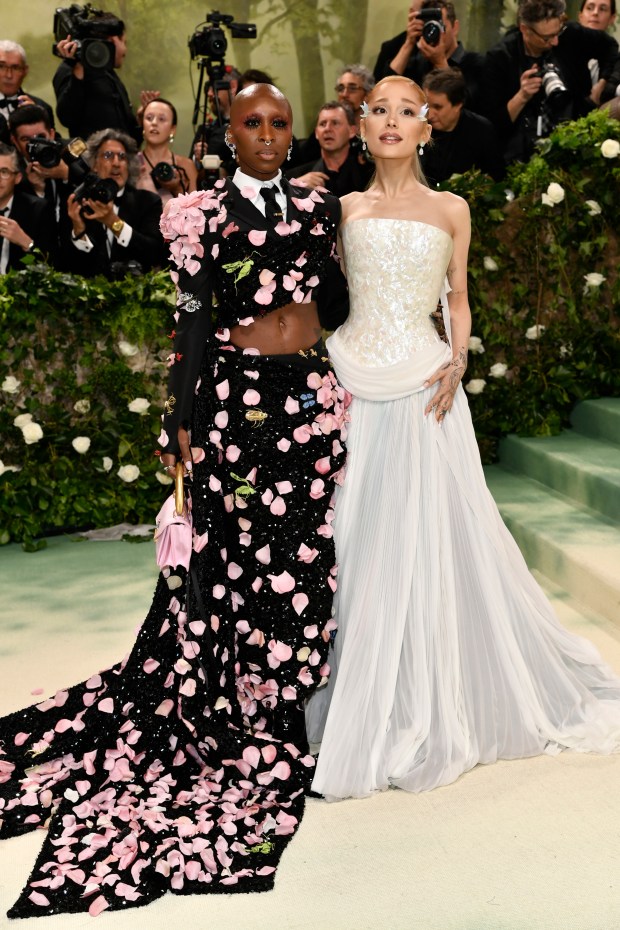 Cynthia Erivo, left, and Ariana Grande attend The Metropolitan Museum of Art's Costume Institute benefit gala celebrating the opening of the "Sleeping Beauties: Reawakening Fashion" exhibition on Monday, May 6, 2024, in New York.