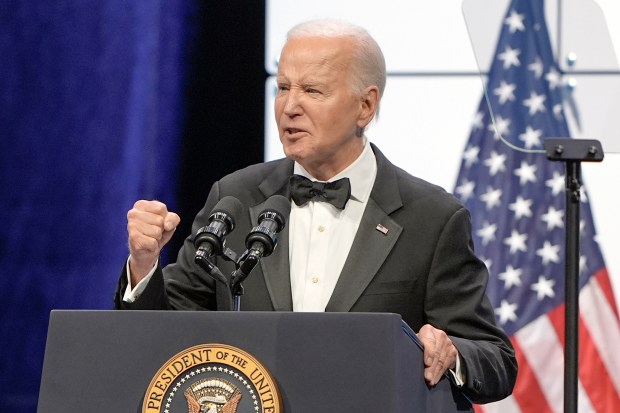 President Joe Biden speaks at the Asian Pacific American Institute for Congressional Studies' 30th annual gala, Tuesday, May 14, 2024, in Washington. (AP Photo/Mariam Zuhaib)