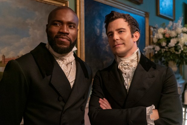 Bridgerton. (L to R) Martins Imhangbe as Will Mondrich, Luke Thompson as Benedict Bridgerton in episode 302 of Bridgerton. Cr. Liam Daniel/Netflix © 2024