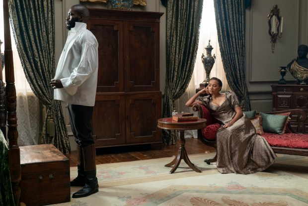 Bridgerton. (L to R) Martins Imhangbe as Will Mondrich, Emma Naomi as Alice Mondrich in episode 304 of Bridgerton. Cr. Liam Daniel/Netflix © 2024