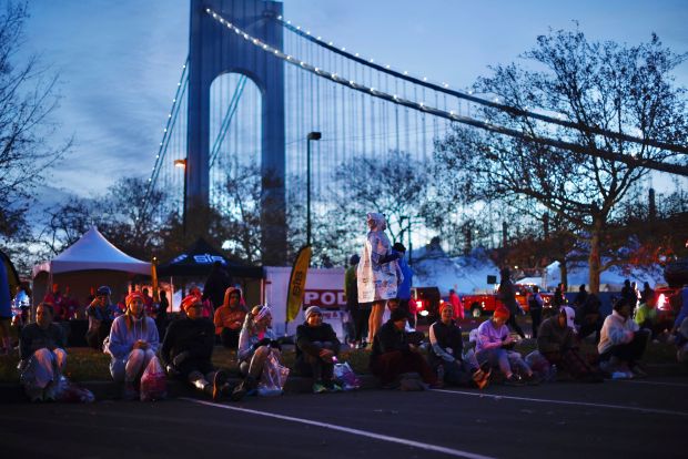 Runners gather at the Verrazzano-Narrows Bridge before competing in the 52nd Edition of the New York City Marathon on November 5, 2023. (Photo by Kena Betancur / AFP) (Photo by KENA BETANCUR/AFP via Getty Images)