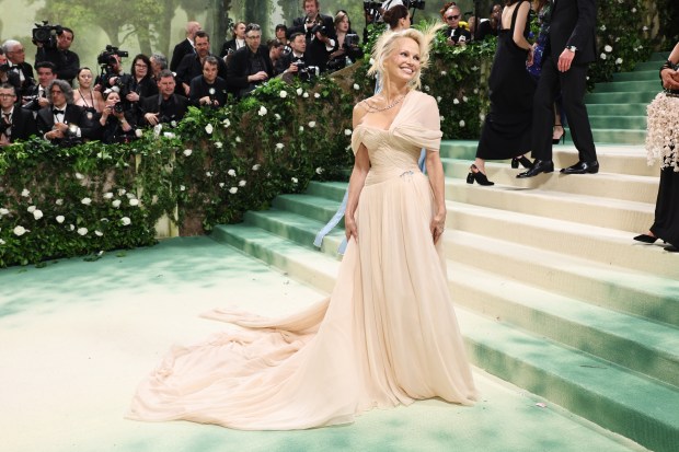 Pamela Anderson attends The 2024 Met Gala Celebrating "Sleeping Beauties: Reawakening Fashion" at The Metropolitan Museum of Art on May 06, 2024 in New York City.
