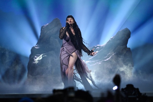 Serbian singer Teya Dora representing Serbia with the song 'Ramonda' performs during the final of the 68th Eurovision Song Contest (ESC) 2024 on May 11, 2024 at the Malmo Arena in Malmo, Sweden. (Photo by Jessica Gow/TT / various sources / AFP) / Sweden OUT (Photo by JESSICA GOW/TT/TT NEWS AGENCY/AFP via Getty Images)
