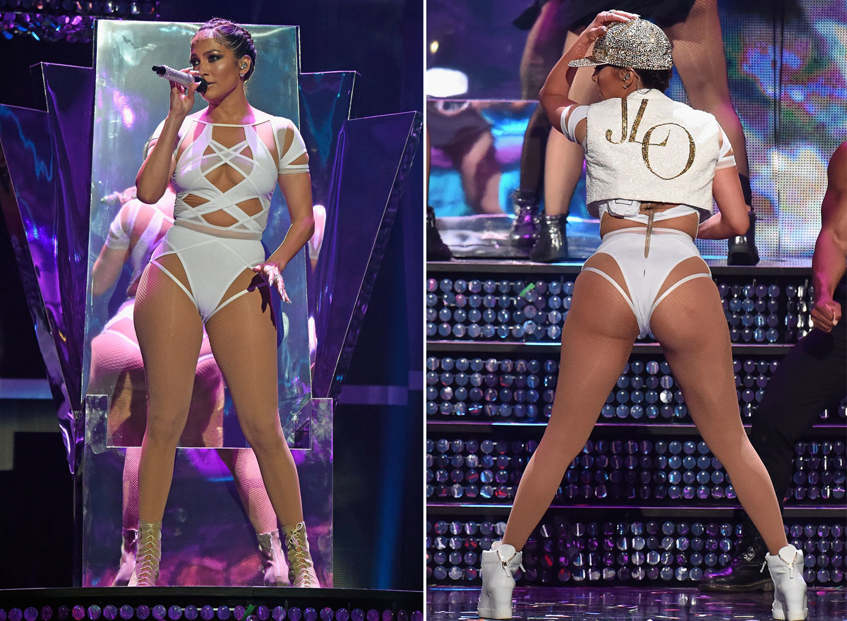 Leave it up to JLo to put on quite the show! Lopez took the stage during the iHeart Radio Music Festival in a super sexy cutout bodysuit that showed off her signature curves on Sept. 19, 2015. Leave it up to JLo to put on quite the show! Lopez took the stage during the iHeart Radio Music Festival in a super sexy cutout bodysuit that showed off her signature curves on Sept. 19, 2015.