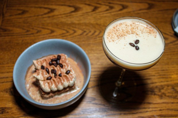 An espresso martini and coffee tres leches at Jora, a Peruvian restaurant located in Long Island City, Queens. (Kaitlyn Rosati for New York Daily News)