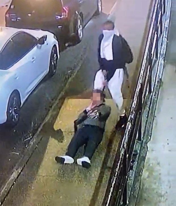 A man was caught on video putting a belt around a woman's neck and dragging her between two cars where he sexually assaulted her in the Bronx on May 1, 2024. The man, who appears to have a white towel wrapped around his face, crept up behind the 45-year-old victim as she walked on a sidewalk near the corner of E. 152nd St. and Third Ave. around 3 a.m.