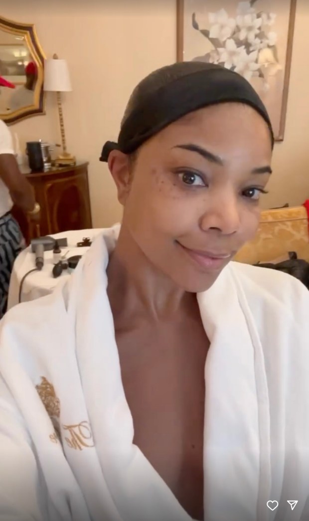 Gabrielle Union-Wade shows off her glowing skin after a face mask ahead of the Met Gala on Monday, May 6, 2024.