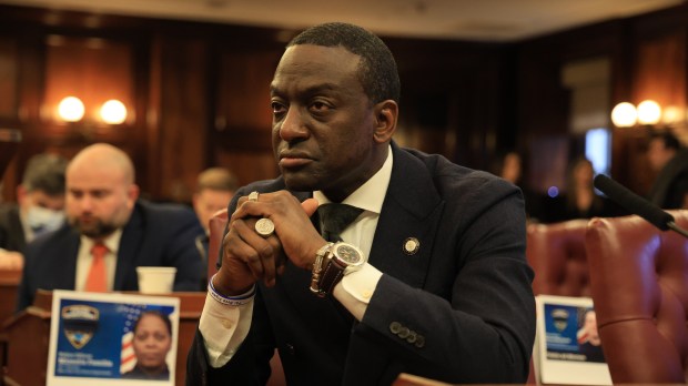 City Council Yusef Salaam is pictured during an entire Council vote and override of Mayor Adams veto of the xe2x80x9cHow Many Stops Actxe2x80x9d Tuesday afternoon Jan. 30, 2024. The bill, which passed the Council last month with overwhelming support from the chamberxe2x80x99s Democratic supermajority, require NYPD officers to log basic information, like race, age and gender, into a department database about every civilian they have an investigative encounter with. Thatxe2x80x99s an expansion of current law, which only requires cops to log information about xe2x80x9cLevel 3xe2x80x9d encounters, in which they stop an individual reasonably suspected of a crime. (Luiz C. Ribeiro for NY Daily News)