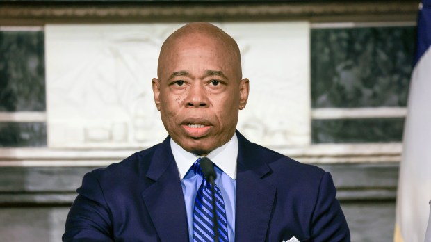 New York City Mayor Eric Adams is pictured at City Hall, Blue Room, during his weekly in-person Press Conference on Tuesday, May 07, 2024.